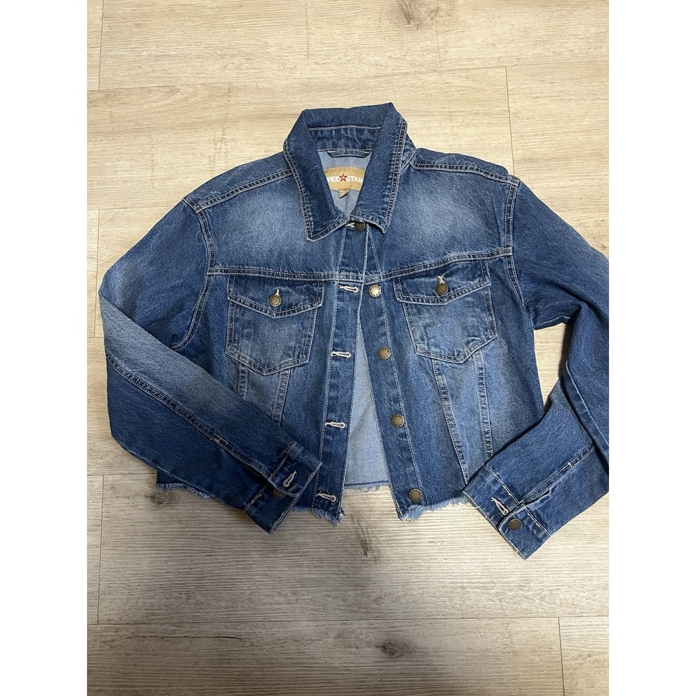 RED STAR Women's Blue Denim‎ Jean Jacket Sz Small 100% Cotton Cropped Vtg